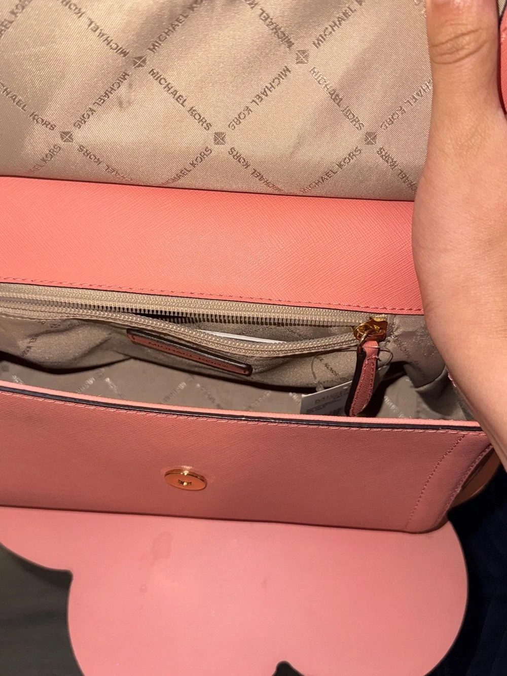 Michael Kors Talia Pink Saffiano Top-Handle Satchel with Gold-Tone Hardware